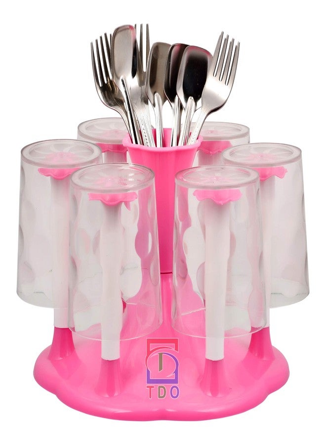 TDO Pink Plastic Cup Stand, 6 Rack Tea, Coffee, Chai Holder, Dining Table Cutlery Stand, Portable, Lightweight, 10 IN Height, 14 IN Width - Image 2
